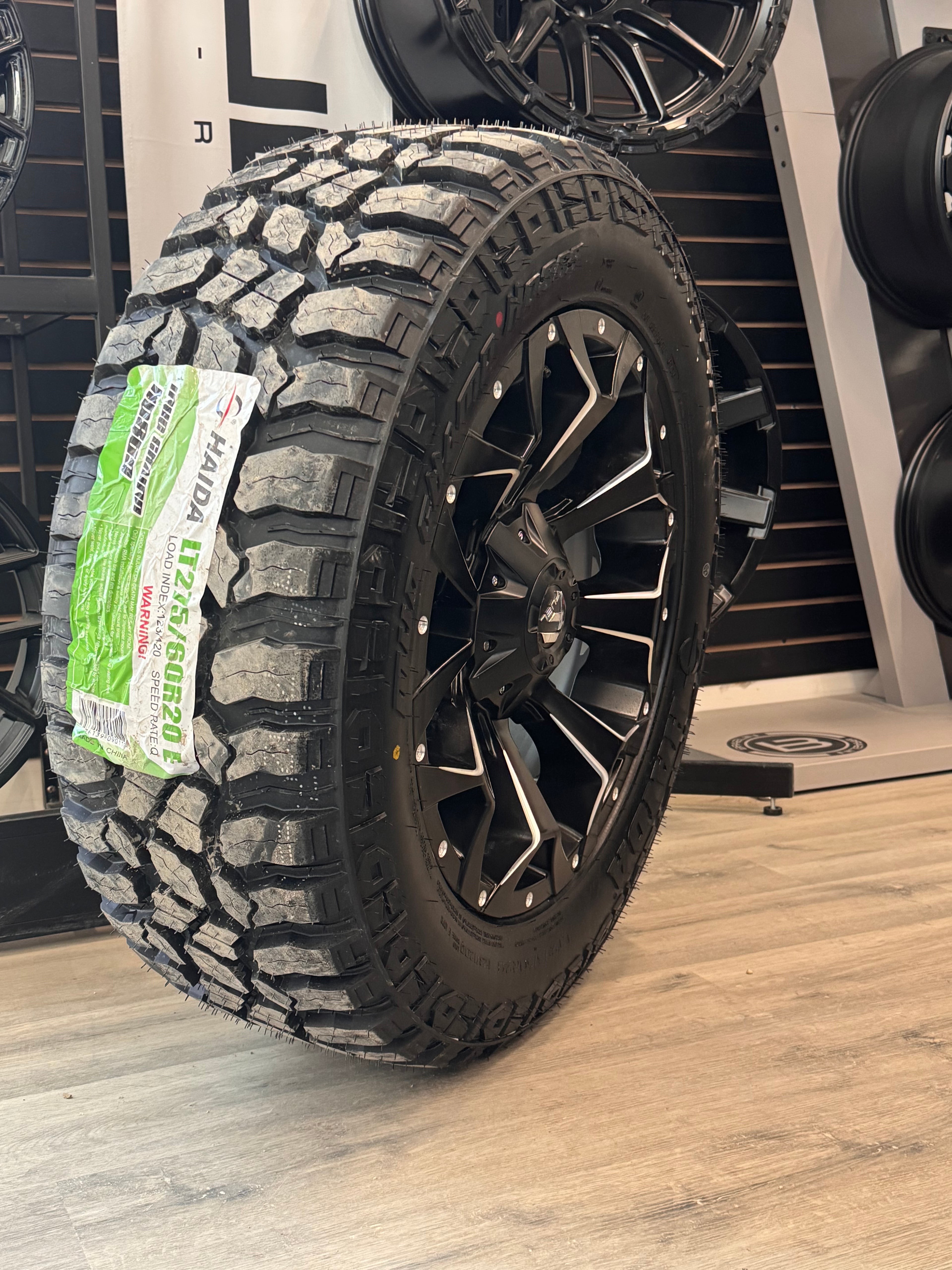 ( SET OF FOUR ) FUEL ASSAULT MATTE BLACK MILLED 20X9 +20 6X135/6X139.7 | LT 275/60R20 HAIDA MUD CHAMP 869 3PMS