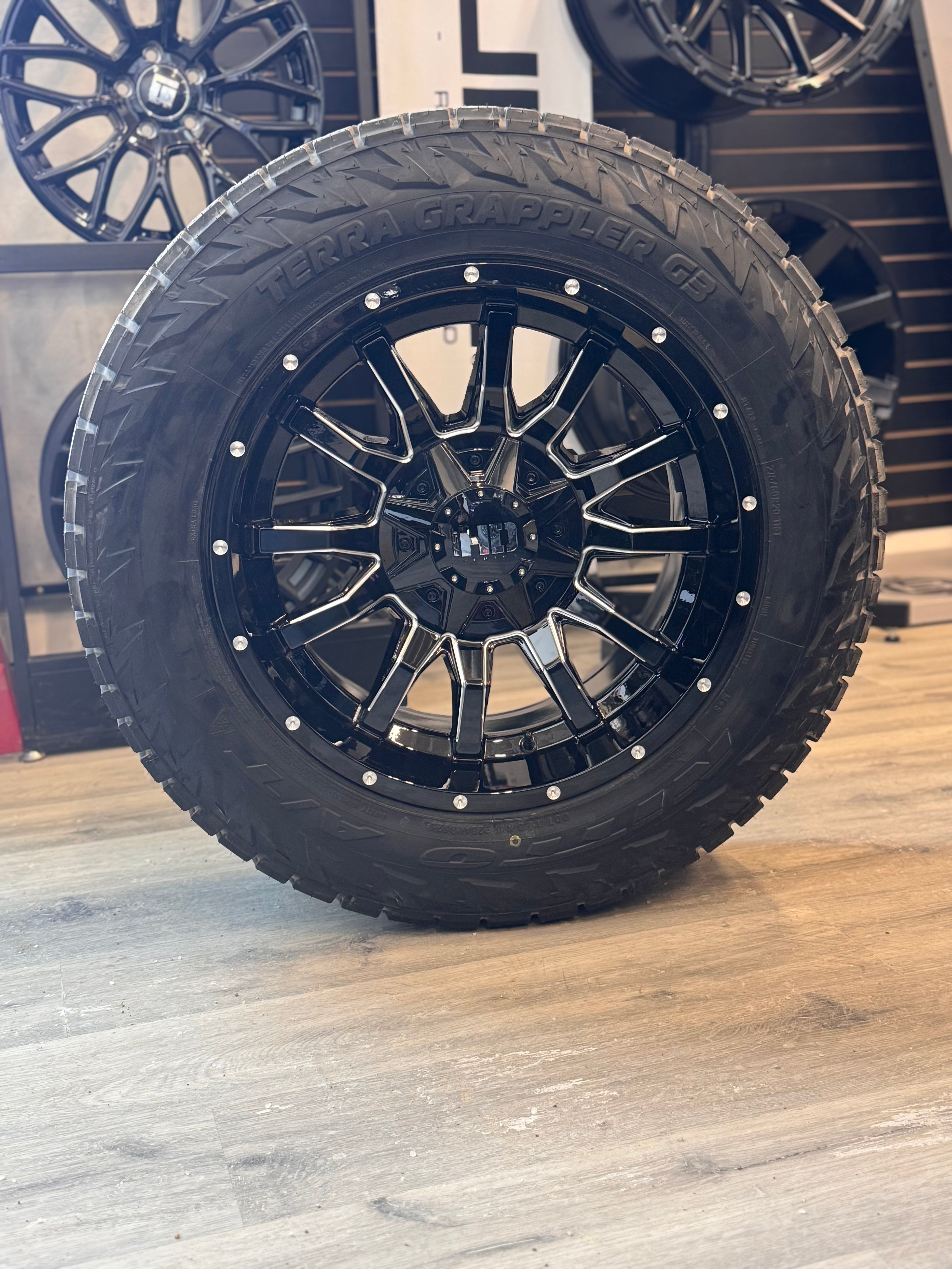 (SET OF FOUR) FAST HD TRAXX GLOSS BLACK MILLED 20X10 -15 5X127/5X139.7MM 87.1MM | 275/60R20 NITTO TERRA GRAPPLER G3W 3PMS 4PR