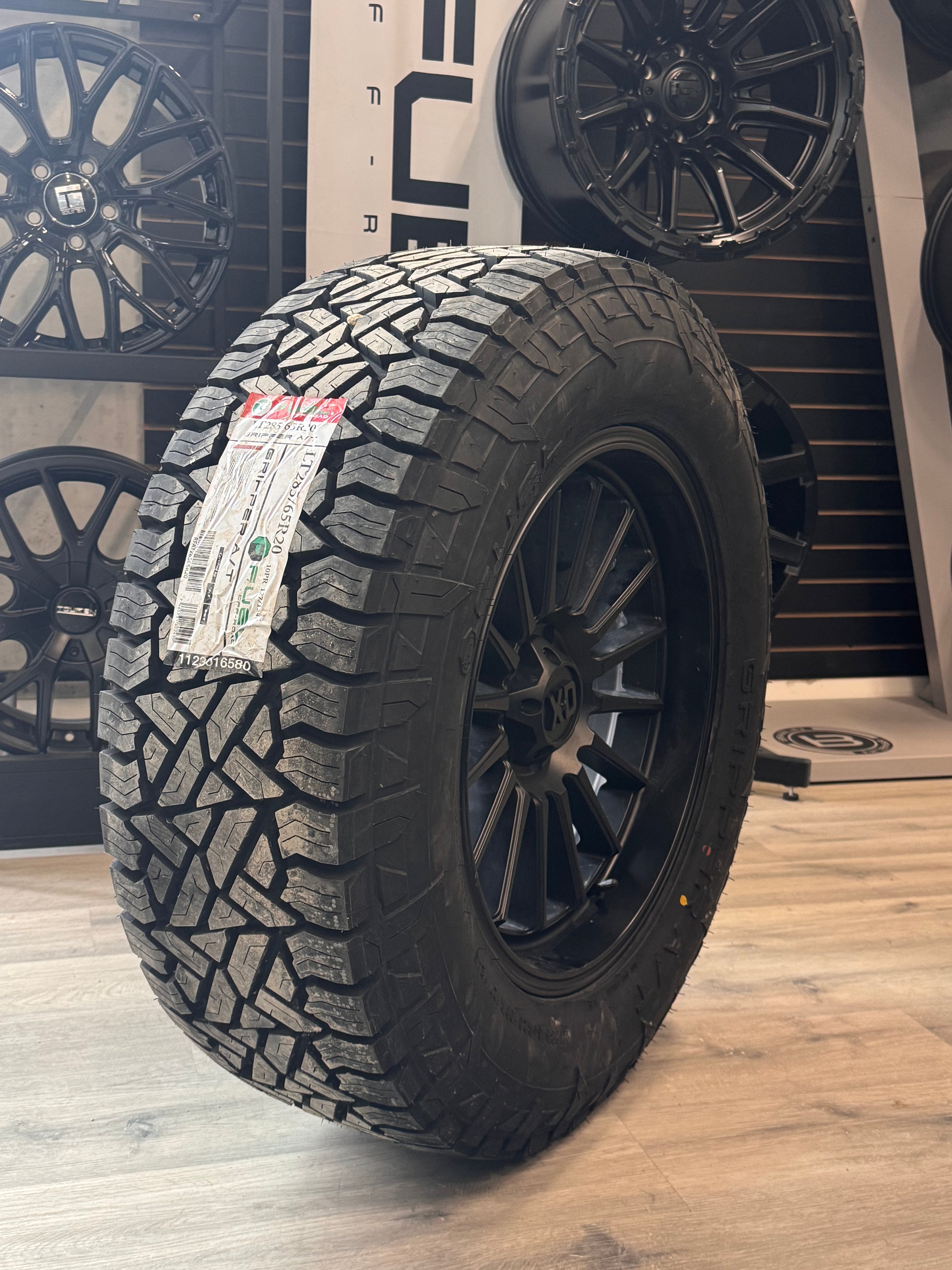 (SET OF FOUR) XD SERIES XD857 WHIPLASH SATIN BLACK 20X10 +18 5X127 | FUEL GRIPPER A/T LT 285/65R20 - Jeep wrangler