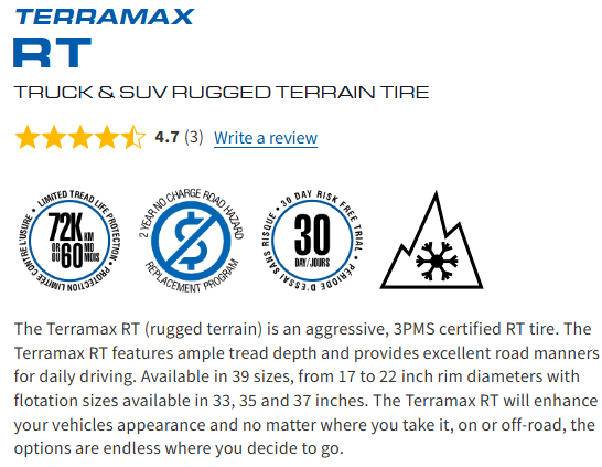 LT 35x12.50R20 SAILUN TERRAMAX RT 3PMS 12PR