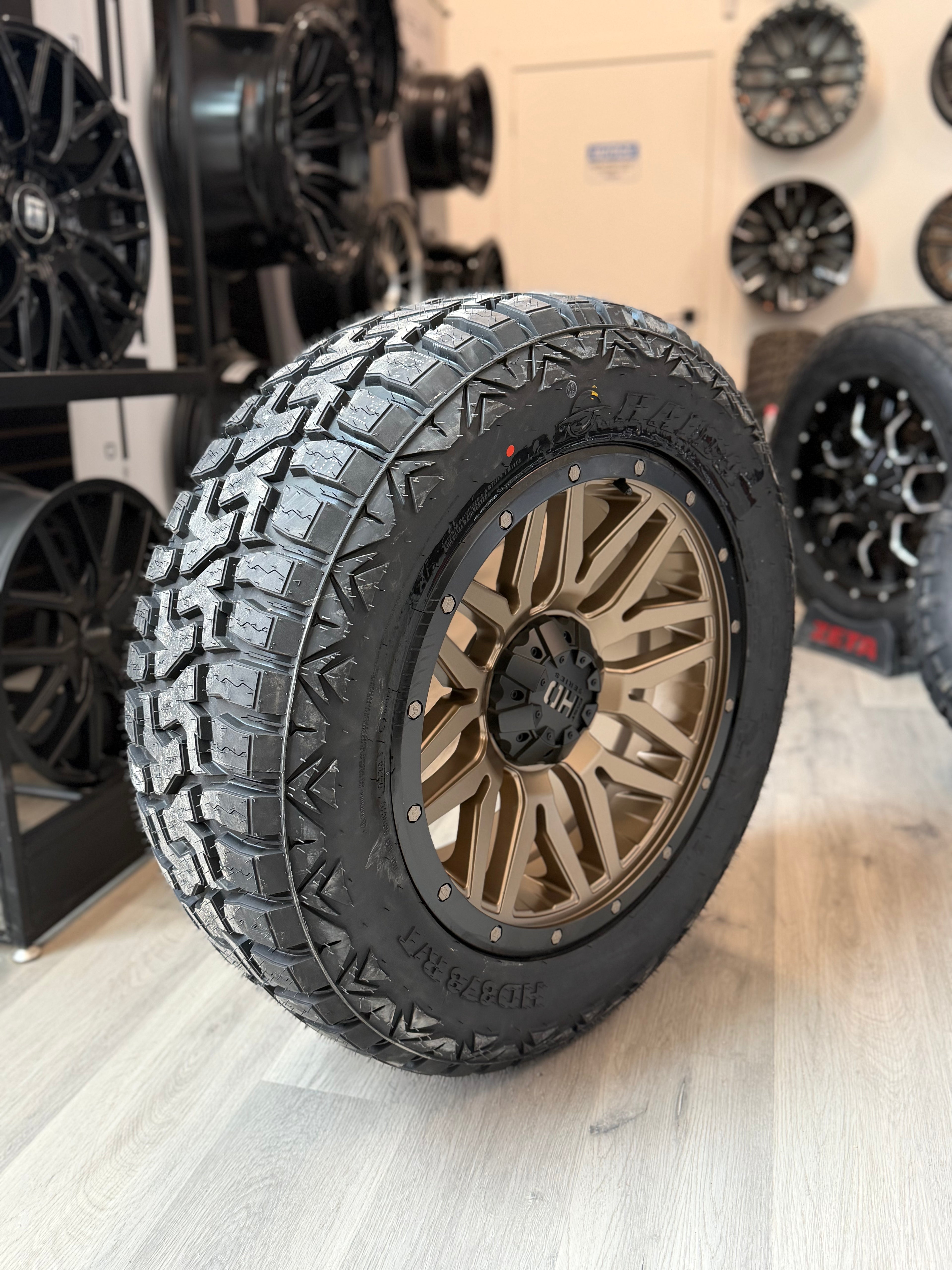 (SET OF FOUR) FAST HD MENACE SATIN BRONZE/BLACK BEADLOCK 20X9 +0 6X139.7MM 106.1MM | 275/60R20 HAIDA 878 Rugged Terrain