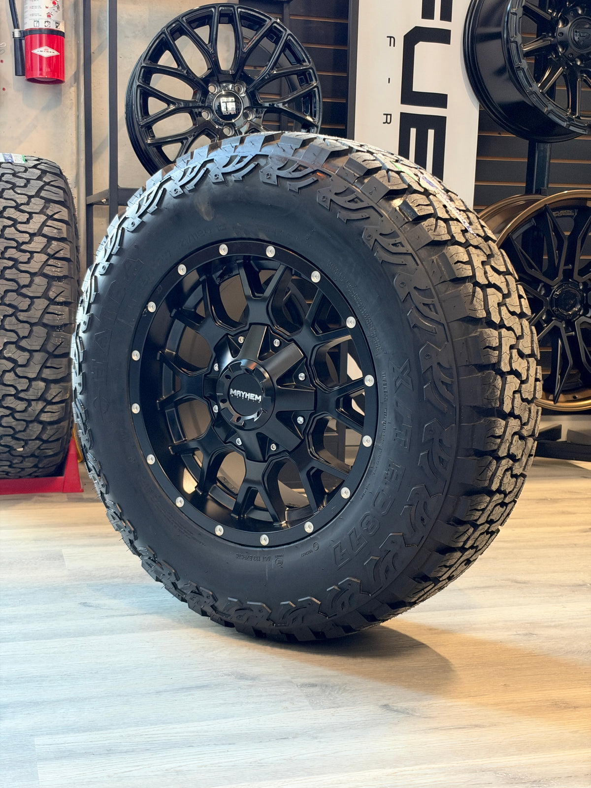 (SET OF FOUR) MAYHEM WARRIOR 8015 MATTE BLACK 17X9 6X135/6X139.7 -12MM 106MM | LT 265/70R17 HAIDA 877 3PMS