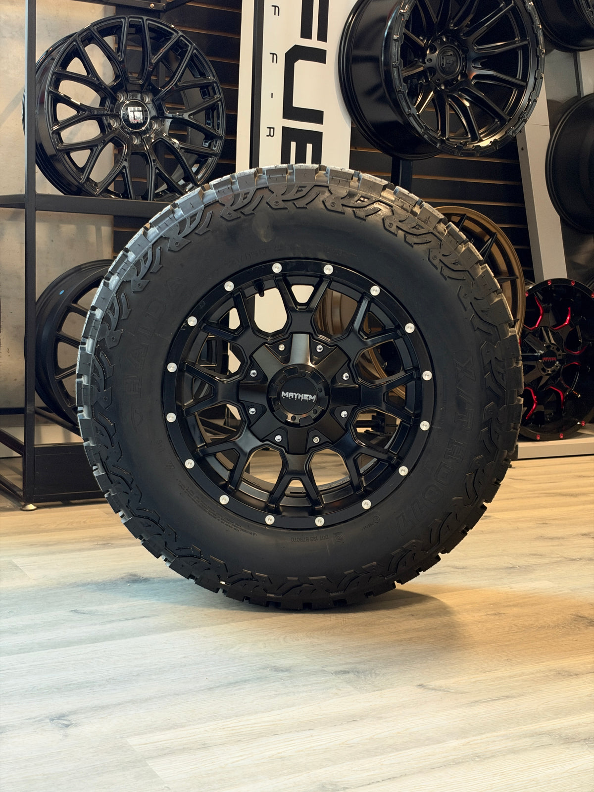 (SET OF FOUR) MAYHEM WARRIOR 8015 MATTE BLACK 17X9 6X135/6X139.7 -12MM 106MM | LT 265/70R17 HAIDA 877 3PMS