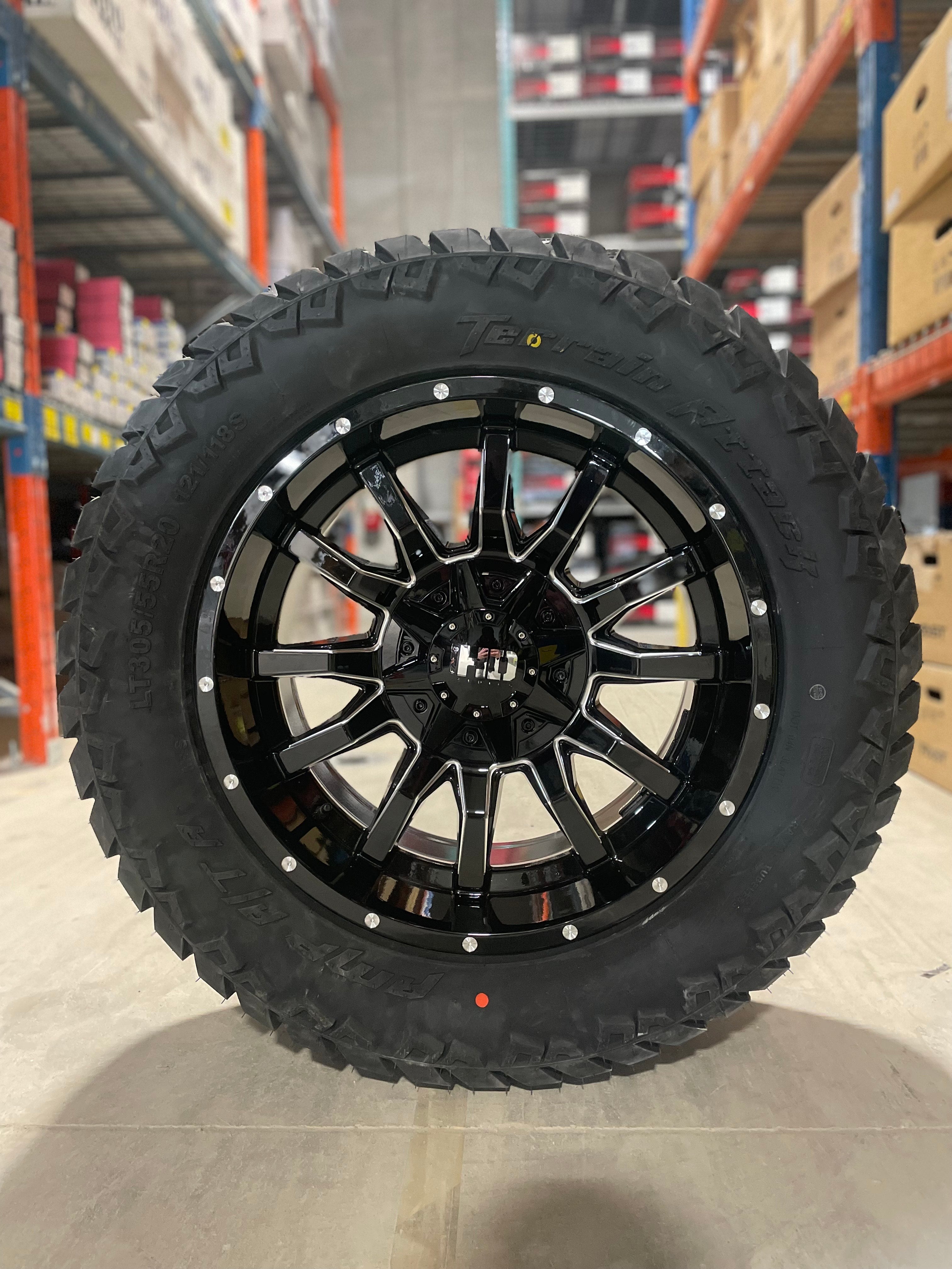 (SET OF FOUR) Fast Traxx BLK Milled 20x10 6x135/6x139.7 -18 | 305/55r20 Amp Attack AT