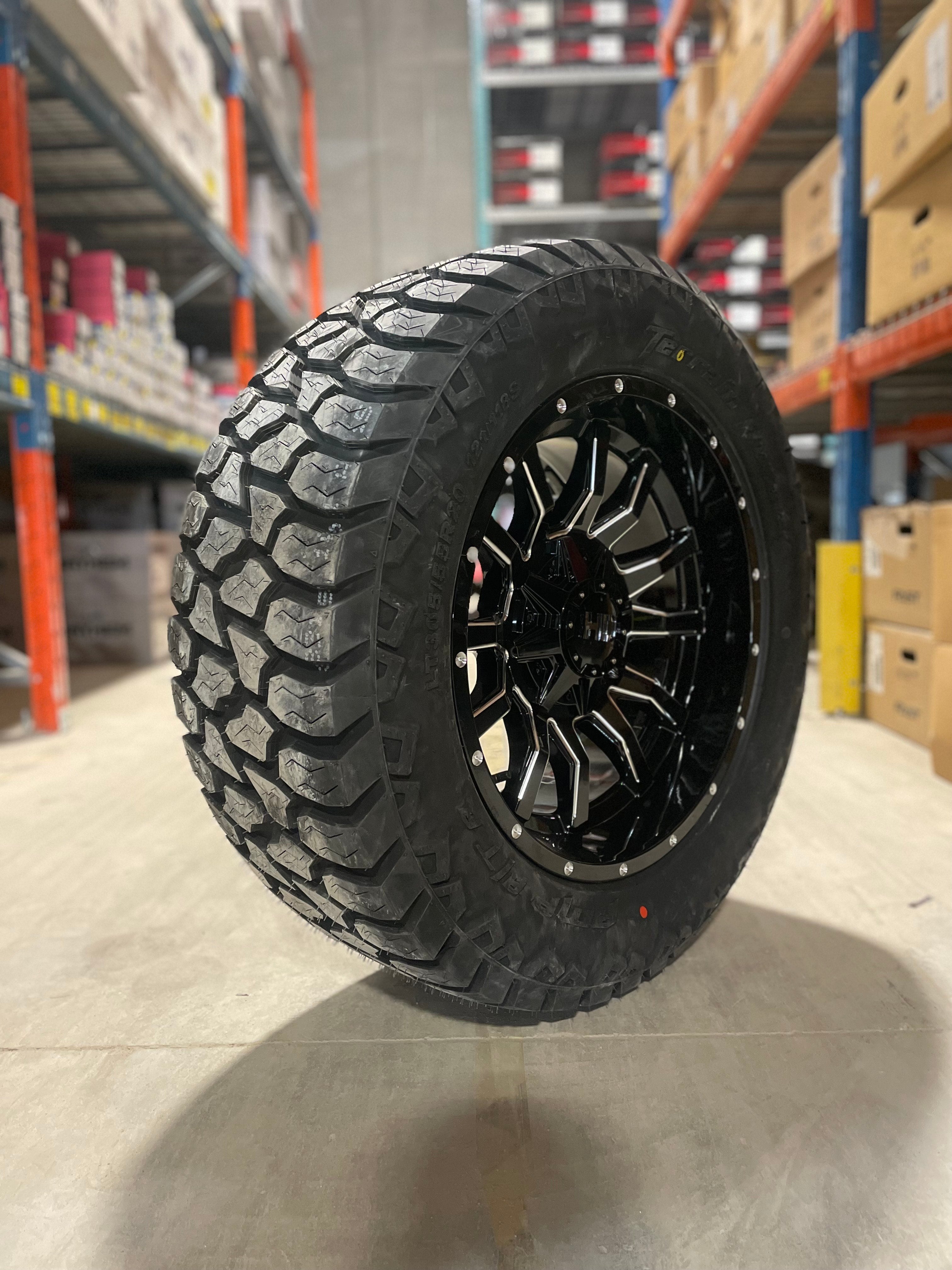 (SET OF FOUR) Fast Traxx BLK Milled 20x10 6x135/6x139.7 -18 | 305/55r20 Amp Attack AT