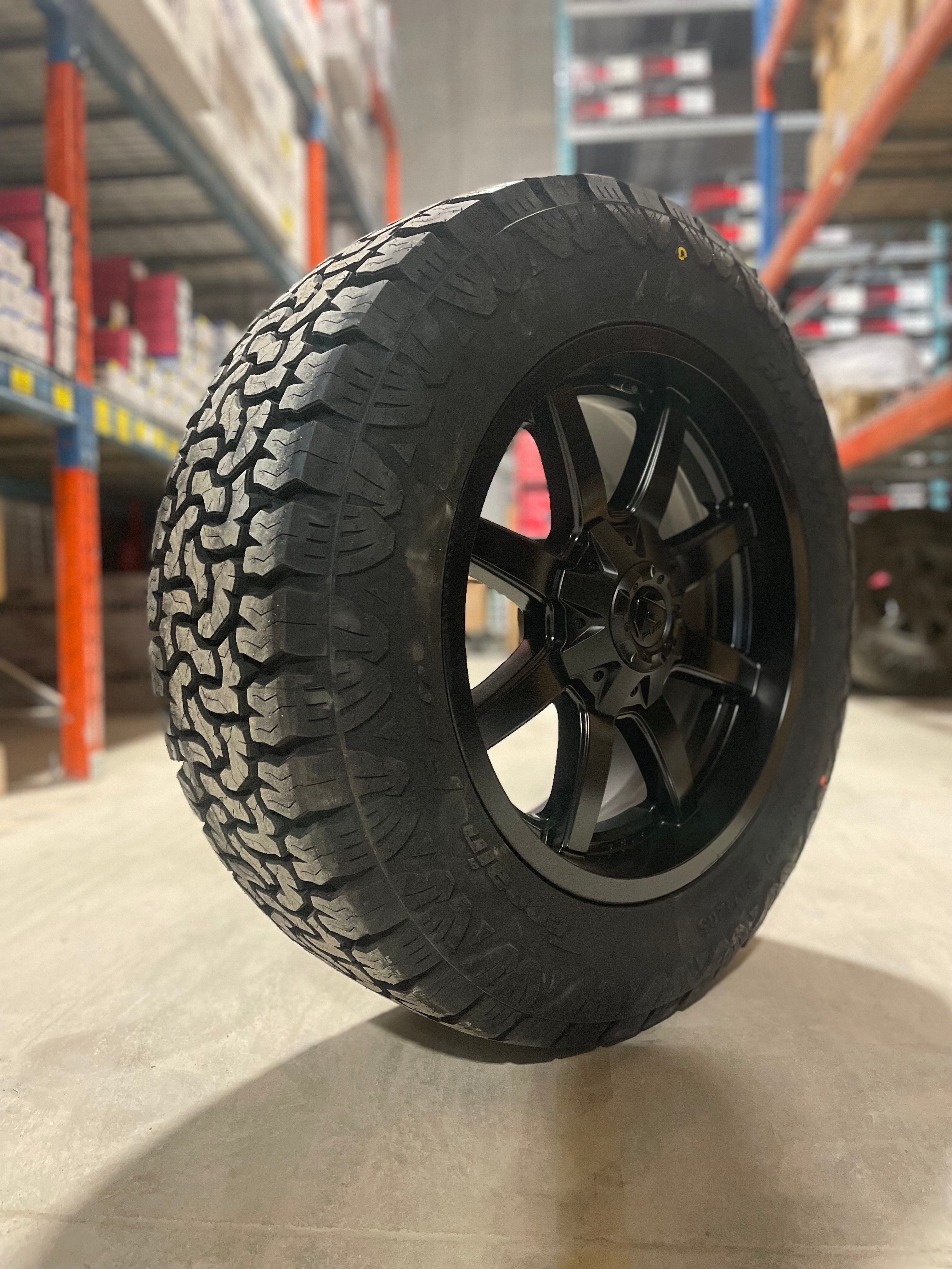 (SET OF FOUR) Fuel Maverick Matte BLK 20x9 6x139.7/6x135 +19 | 275/60r20 Amp Terrain Pro
