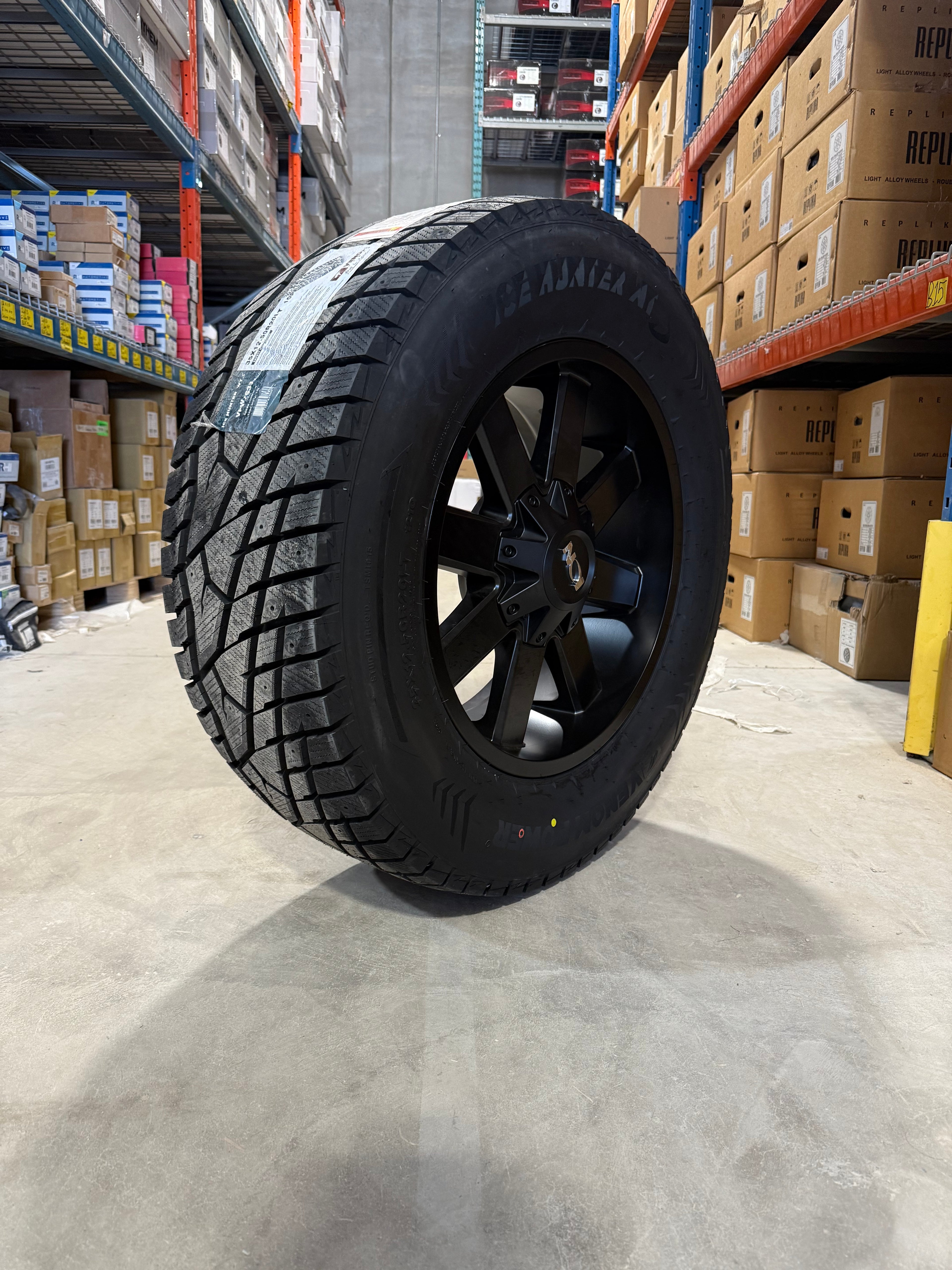 (SET OF FOUR) ION 141 20x9 8x165.1 +18 Satin BLK | 35/12.50r20LT Venom Ice Hunter 3PMS - Winter ( CLEARANCE )