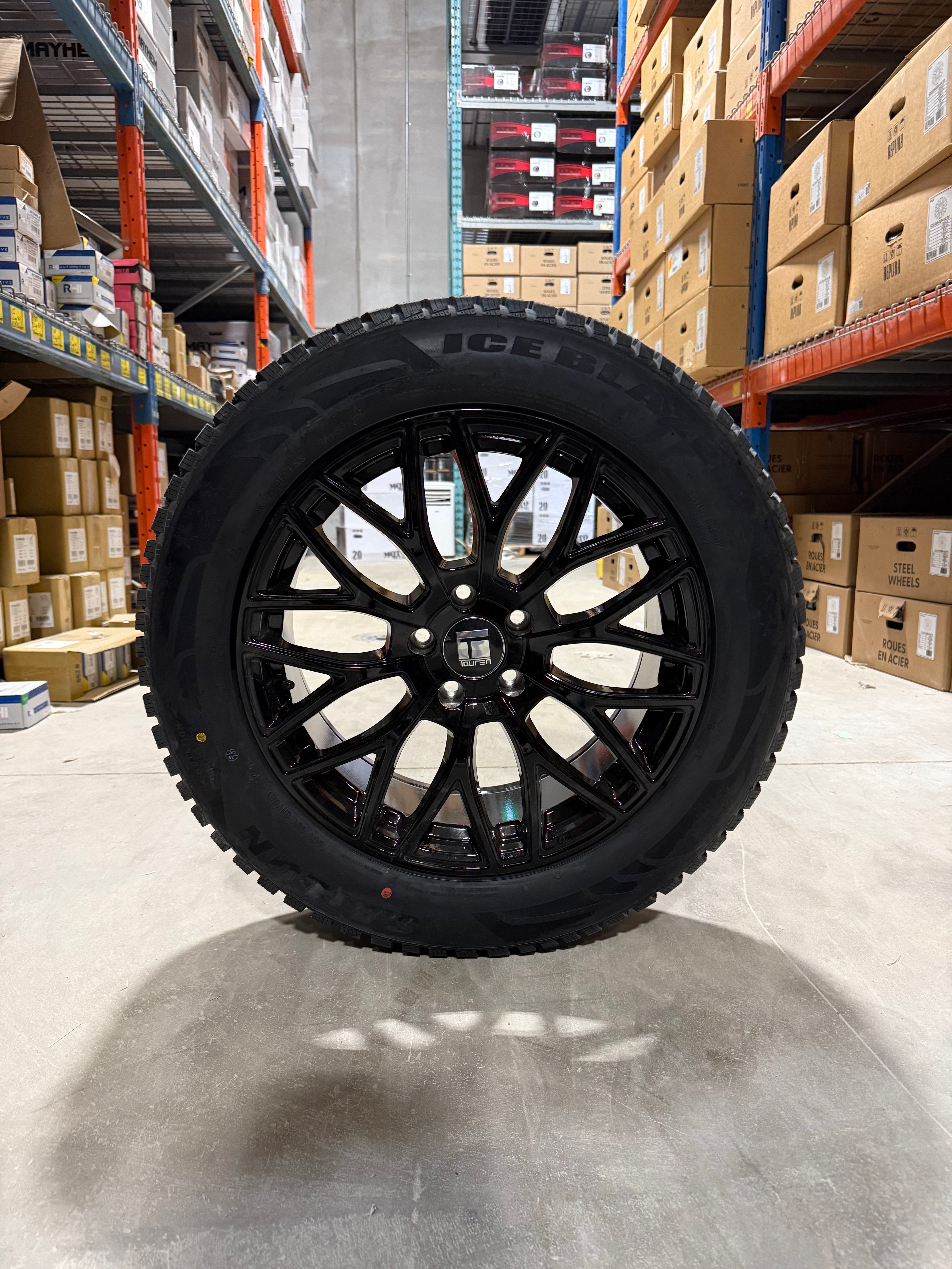 (SET OF FOUR) Touren TR76 18x8 5x114.3 +35 Gloss BLK | 225/60r18 Sailun Iceblazer WSTX