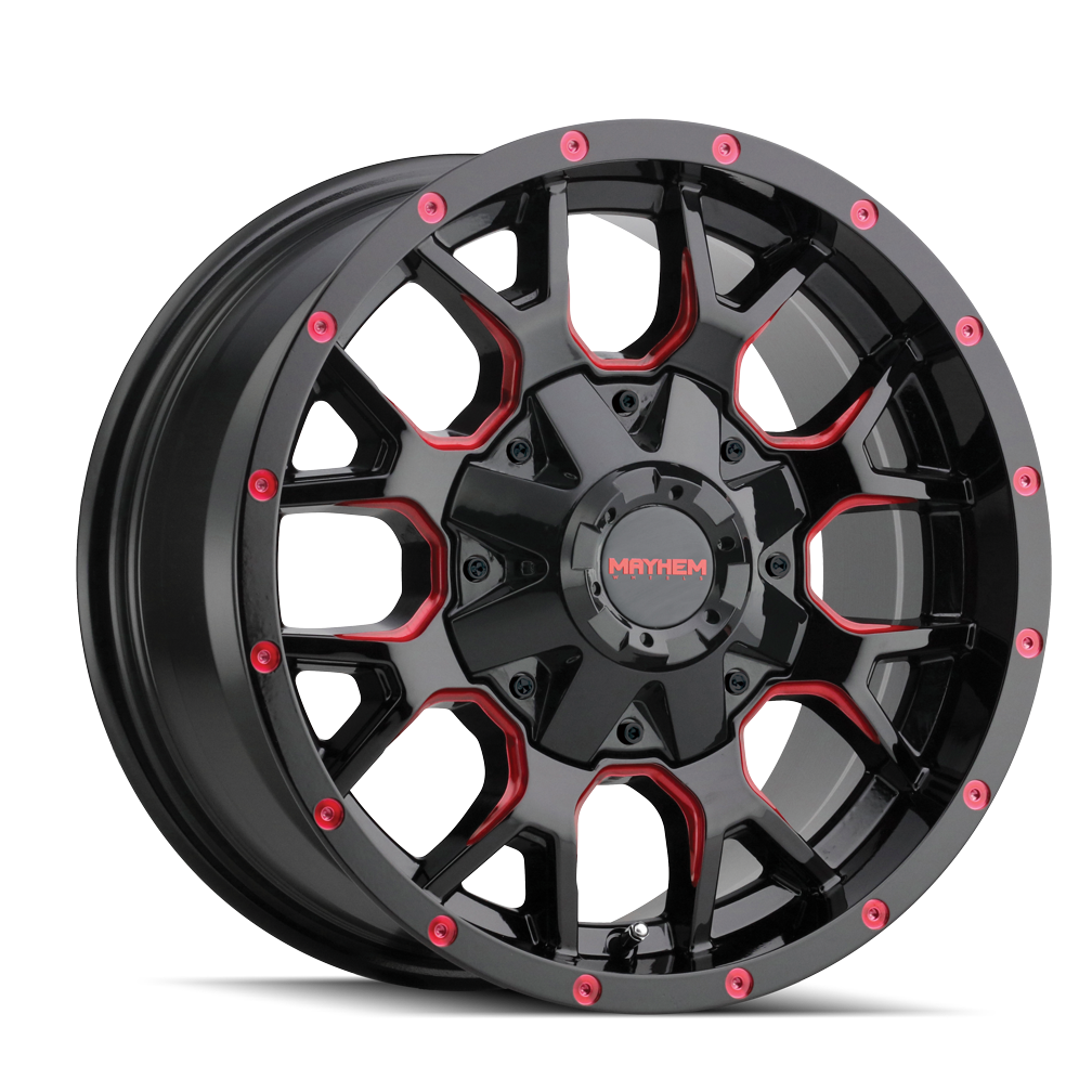 MAYHEM WARRIOR 8015 BLACK WITH PRISM RED | 20X9 5X139.7/5X150 +18 87MM