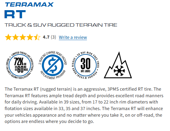 LT 285/70R17 SAILUN TERRAMAX RT 3PMS 10PR