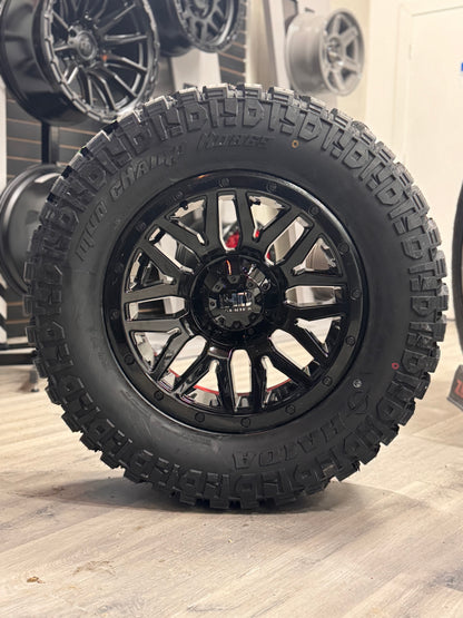 (SET OF FOUR) FAST HD MENACE GLOSS BLACK 18X9 +15 5X127/5X139.7MM 87.1MM | 33X12.50R18 HAIDA 869 MUD CHAMP 3PMS
