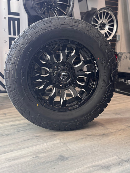 (SET OF FOUR) FUEL BLITZ GLOSS BLK MILLED 20X9 8X165.1 +20 125.1MM | 35X12.50R20 FUEL GRIPPER AT
