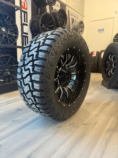 (SET OF FOUR) Fast Traxx 20x10 6x135/6x139.7 -18 Gloss BLK Milled | 33x12.50r20 Haida HD878 R/T