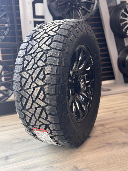 (SET OF FOUR) FUEL BLITZ GLOSS BLK MILLED 20X9 8X165.1 +20 125.1MM | 35X12.50R20 FUEL GRIPPER AT