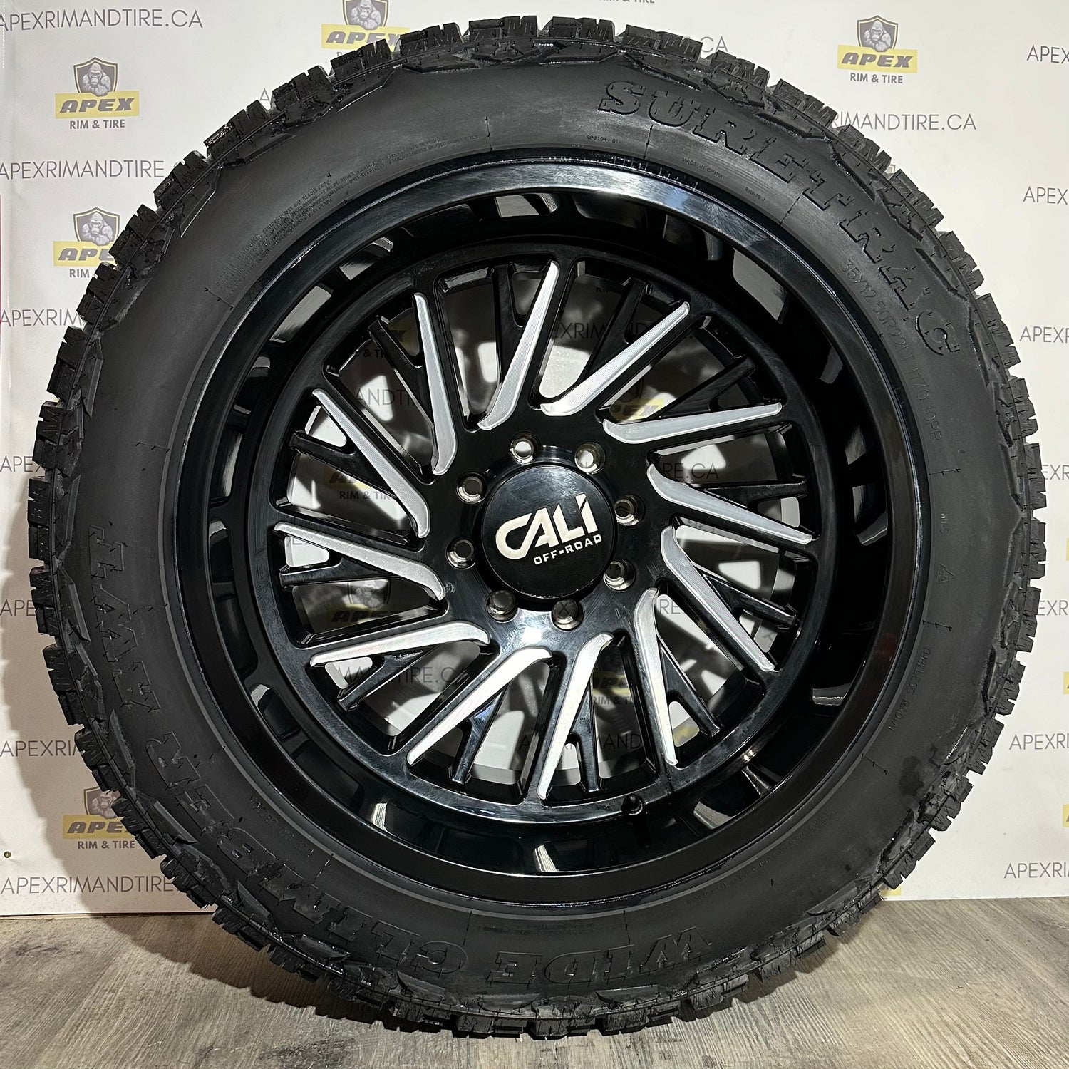 (SET OF FOUR) CALI OFF-ROAD PURGE GLOSS BLACK / MILLED SPOKES | 22X12 -51 ET 8x165.1 | SURETRAC WIDE CLIMBERS 35x12.50R22