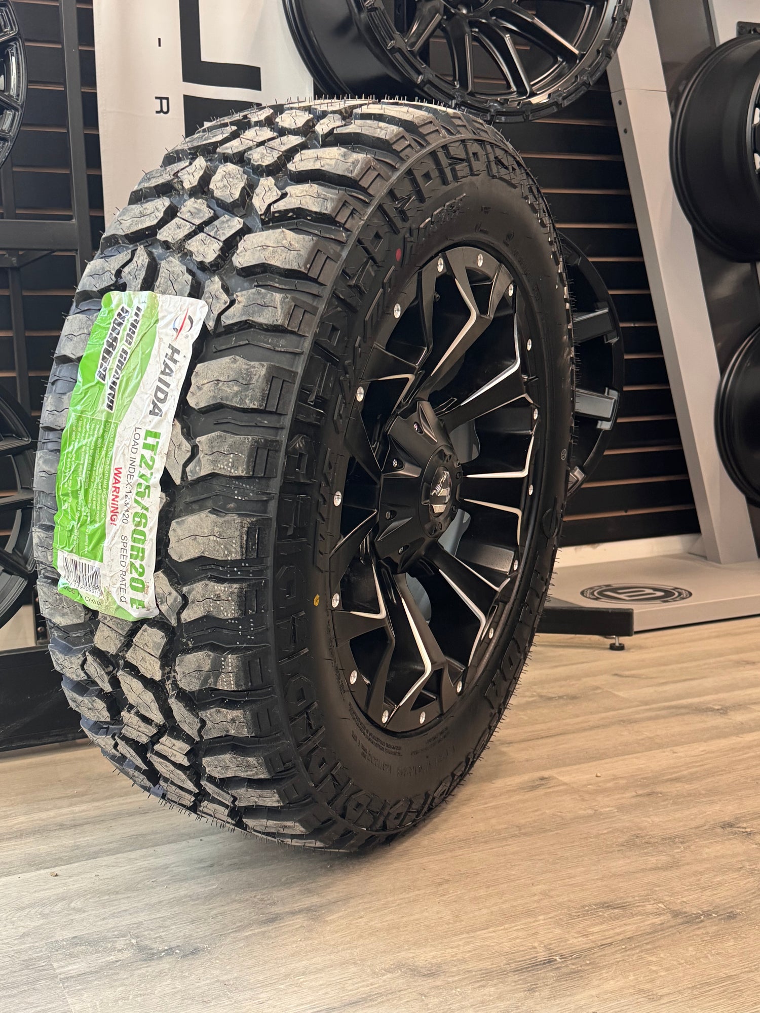 ( SET OF FOUR ) FUEL ASSAULT MATTE BLACK MILLED 20X9 +20 6X135/6X139.7 | LT 275/60R20 HAIDA MUD CHAMP 869 3PMS