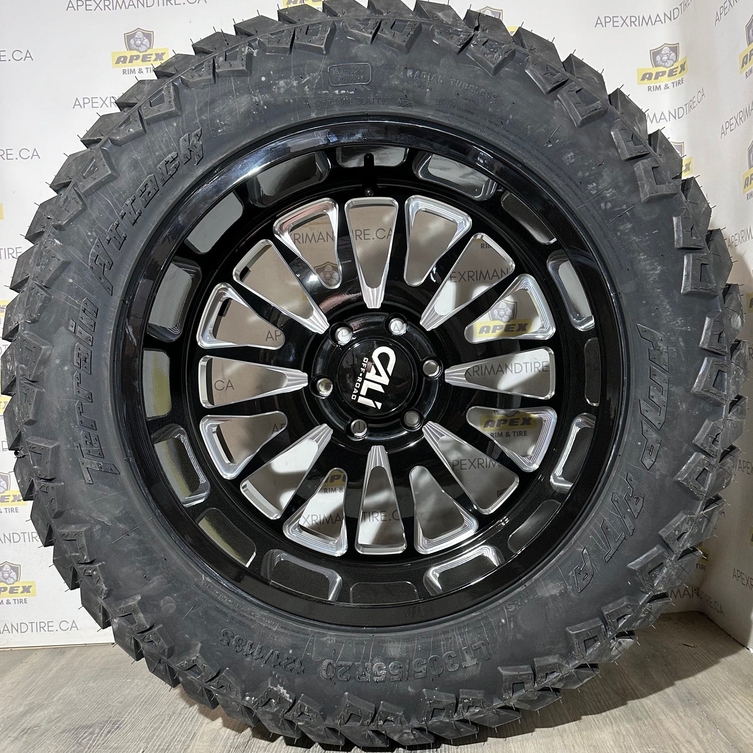 (SET OF FOUR) CALI OFF-ROAD SUMMIT GLOSS BLACK / MILLED SPOKES | 20X10 -25 ET 6x139.7 | 305/55R20 AMP TERRAIN ATTACK