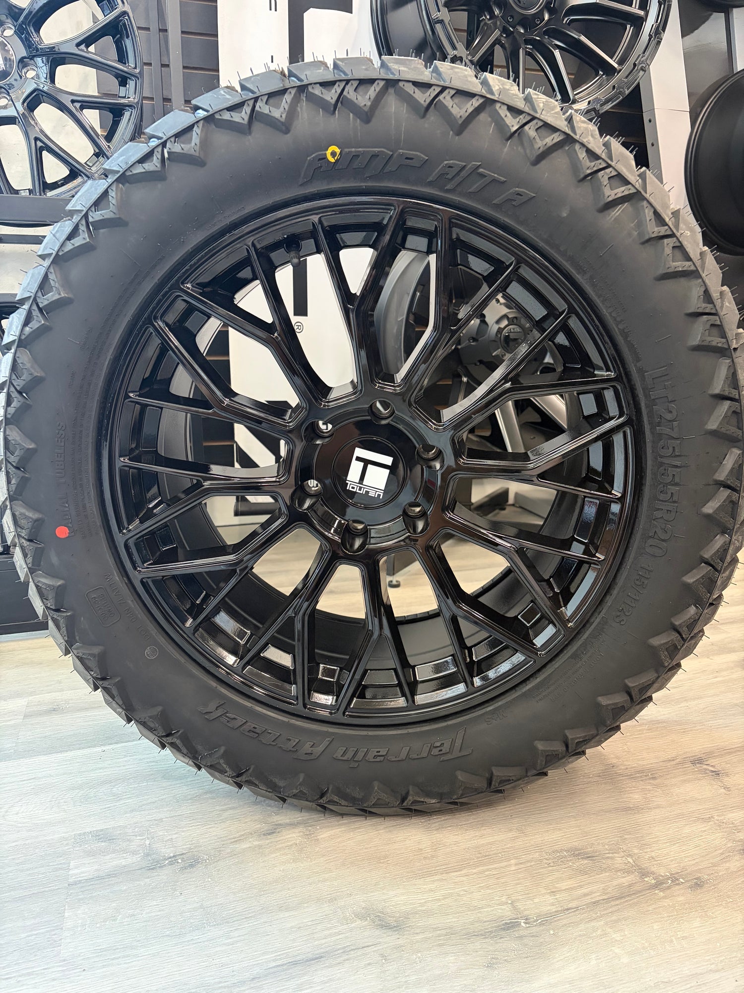 ( SET OF FOUR ) TOUREN TR08 3208 GLOSS BLACK 20X9 +20 6X139.7 106.1MM | LT 275/55R20 AMP ATTACK