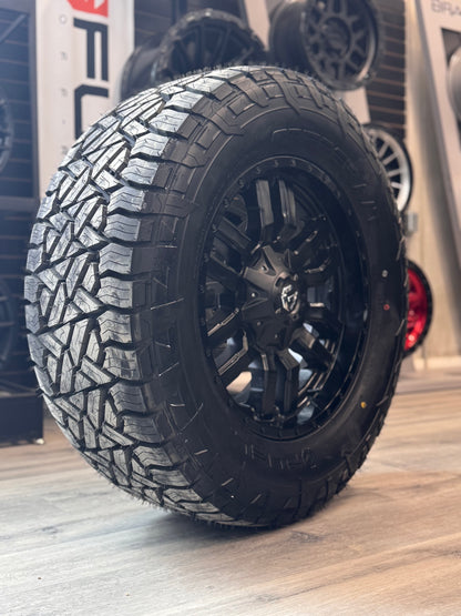 (SET OF FOUR) Fuel Sledge 20x9 8x180 +20 Matte BLK/Gloss BLK LIP | FUEL GRIPPER A/T LT 10 PLY 35x12.50R20