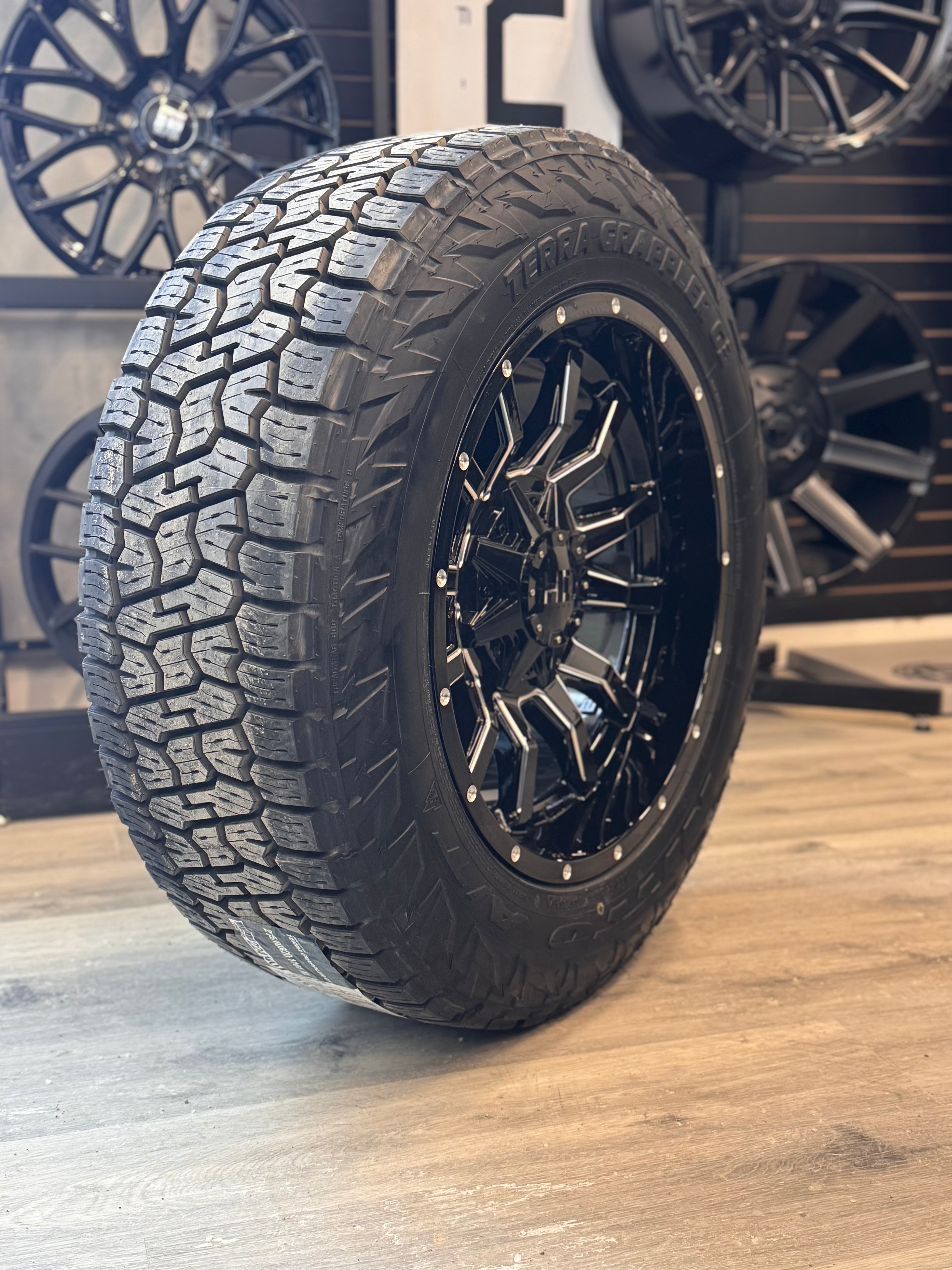 (SET OF FOUR) FAST HD TRAXX GLOSS BLACK MILLED 20X10 -15 5X127/5X139.7MM 87.1MM | 275/60R20 NITTO TERRA GRAPPLER G3W 3PMS 4PR