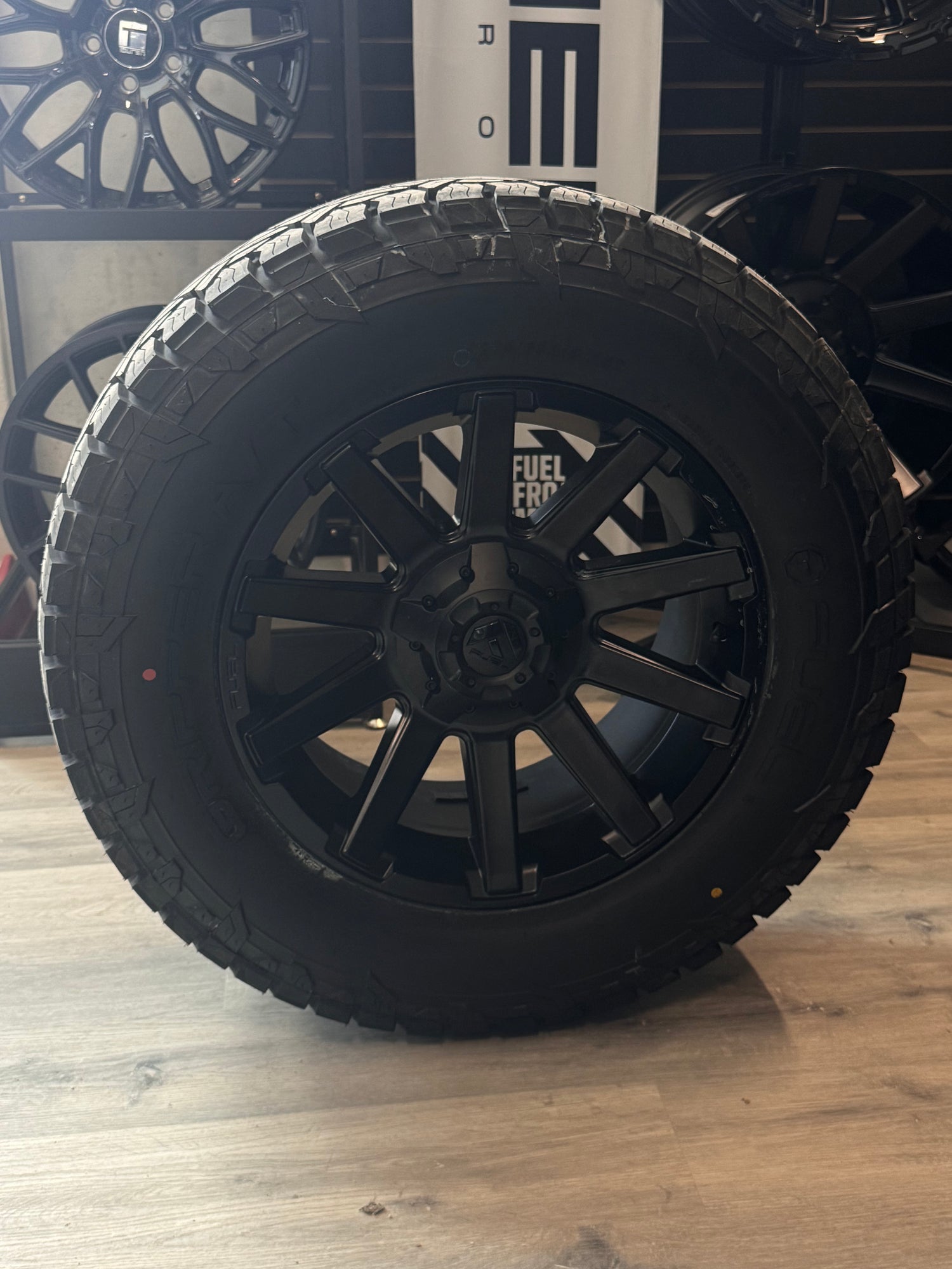( SET OF FOUR ) FUEL CONTRA SATIN BLACK 18X9 +1 6X135/6X139.7 | 275/65R18 FUEL GRIPPER AT