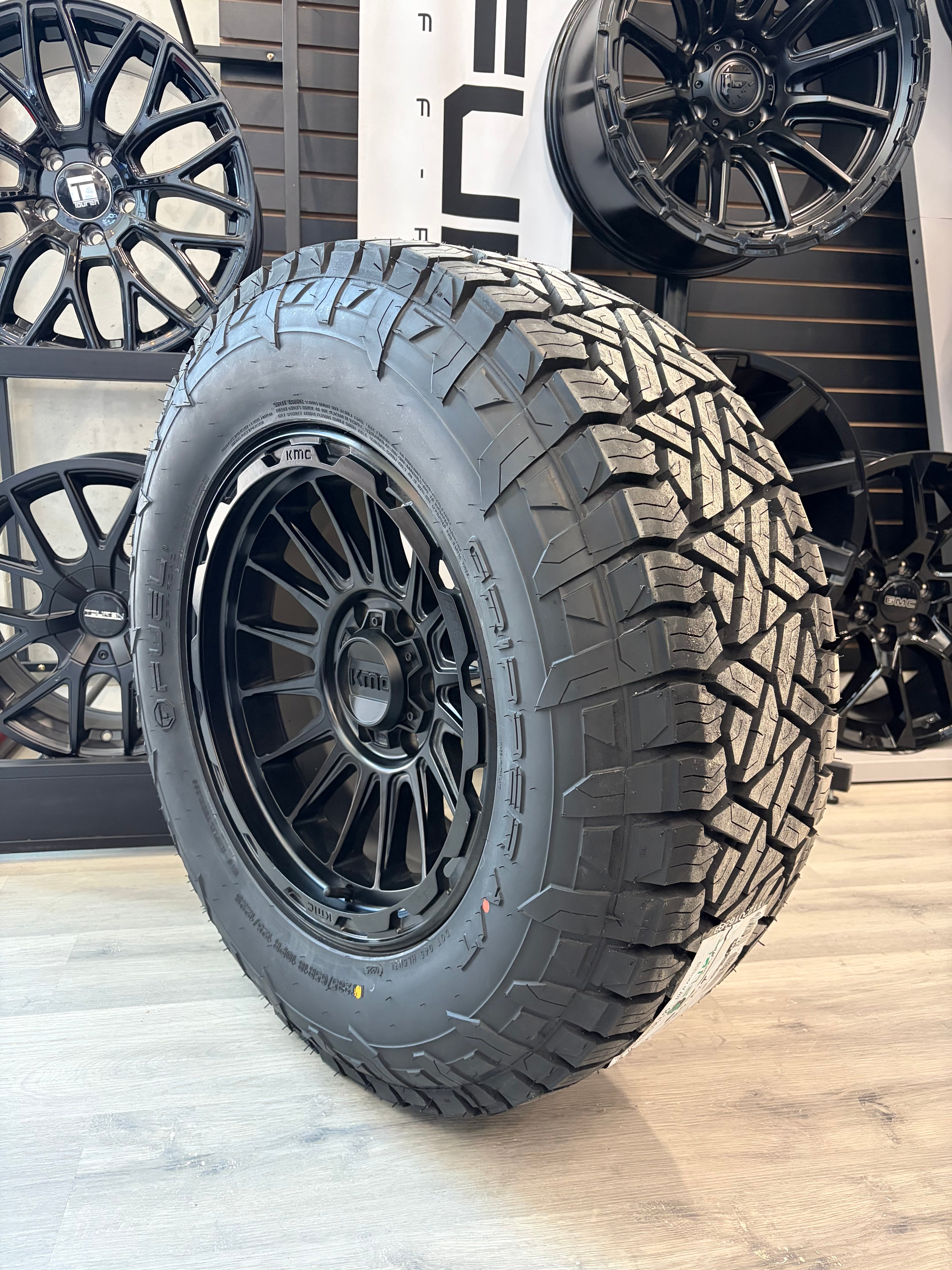 ( SET OF FOUR ) KMC KM542 IMPACT SATIN BLACK 18X9 0 6X139.7 106.1 | LT 10 PLY 285/65R18 Fuel gripper AT 3PMS