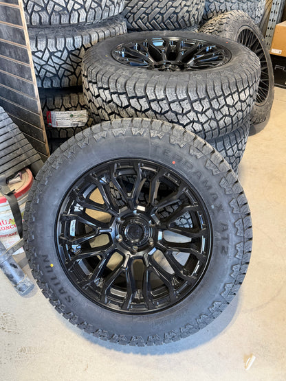 (SET OF FOUR) FUEL FC899 CHISEL BLACKOUT 20X9 +1 6X139.7 106.1 | 275/60R20 SAILUN TERRAMAX AT2 4PR