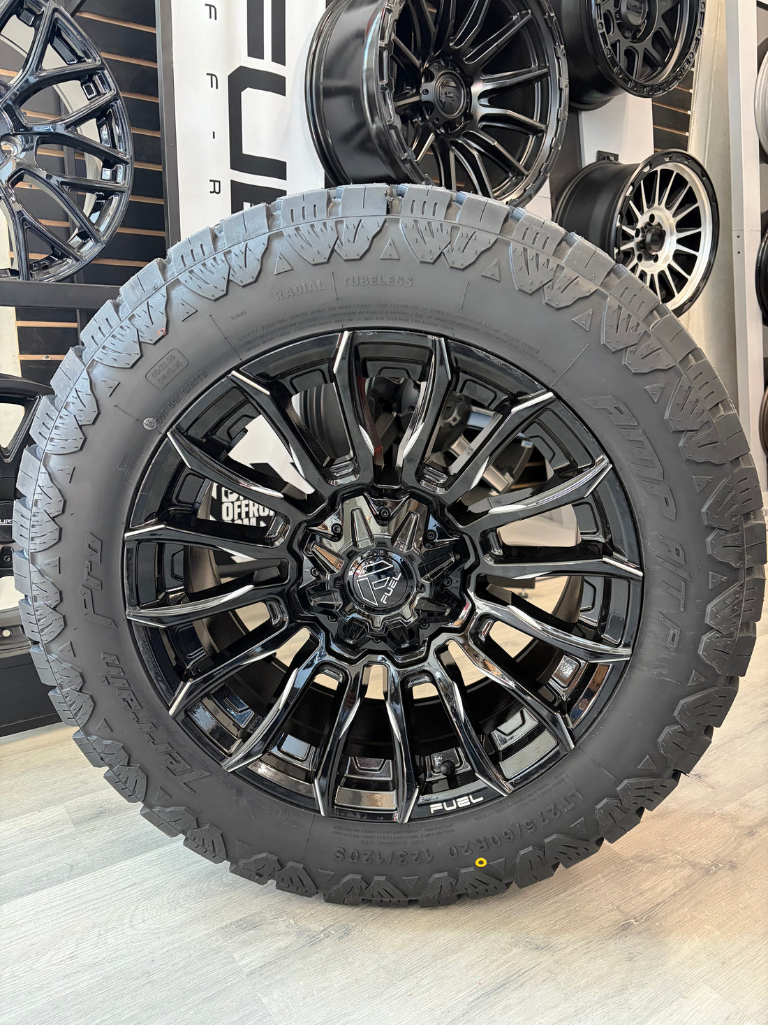 (SET OF FOUR) FUEL BLADE GLOSS BLK MILLED 20X9 6X135/6X139.7 +1 106.1 MM | AMP TERRAIN PRO A/T P LT275/60R20
