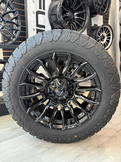 (SET OF FOUR) FUEL BLADE GLOSS BLK MILLED 20X9 6X135/6X139.7 +1 106.1 MM | AMP TERRAIN PRO A/T P LT275/60R20