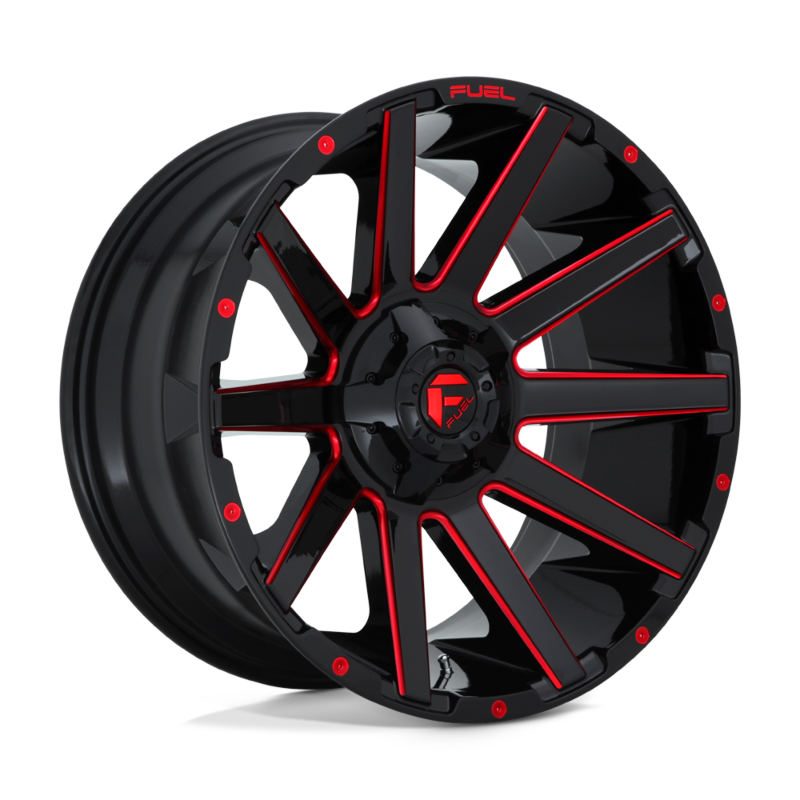 FUEL CONTRA GLOSS BLK WITH RED MILLING | 20X9 6X135/6X139.7 +20 106.1MM - TEXT US FOR CLEARANCE PRICE***