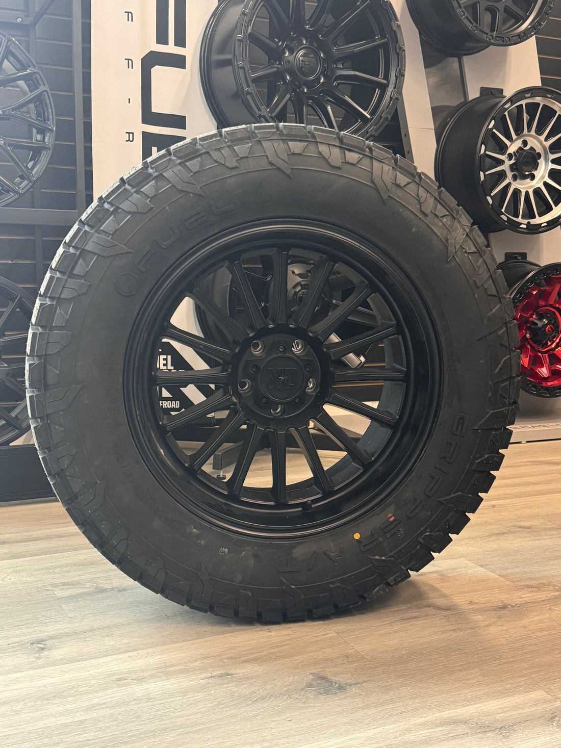 (SET OF FOUR) XD SERIES XD857 WHIPLASH SATIN BLACK 20X10 +18 5X127 | FUEL GRIPPER A/T LT 285/65R20 - Jeep wrangler