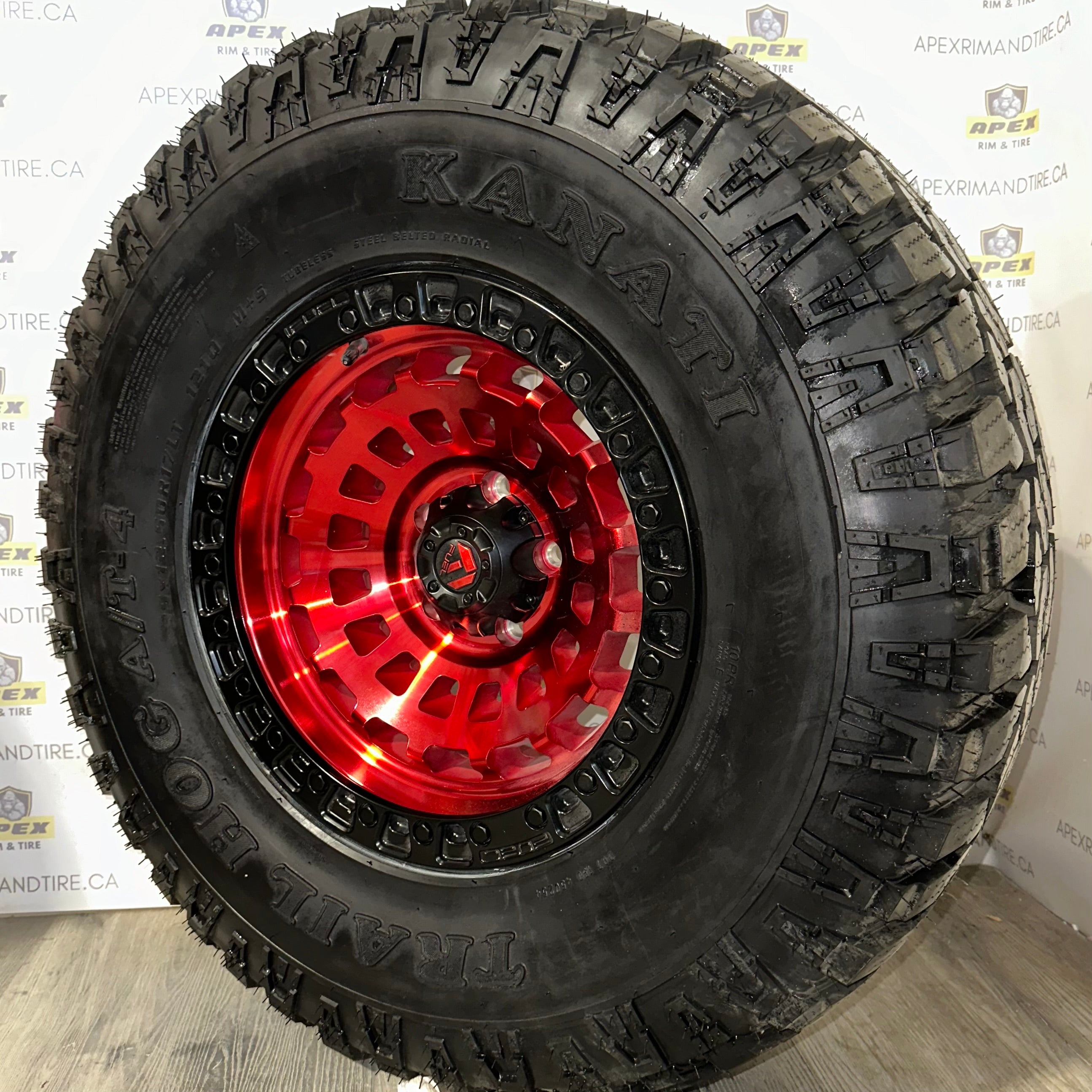 (SET OF FOUR) FUEL OFF-ROAD ZEPHYR CANDY RED BLACK-BEADLOCK | 17X9 +0 5X127 | KANATI TRAIL HOG A/T-4 M+S 10PR | 35x12.50R17