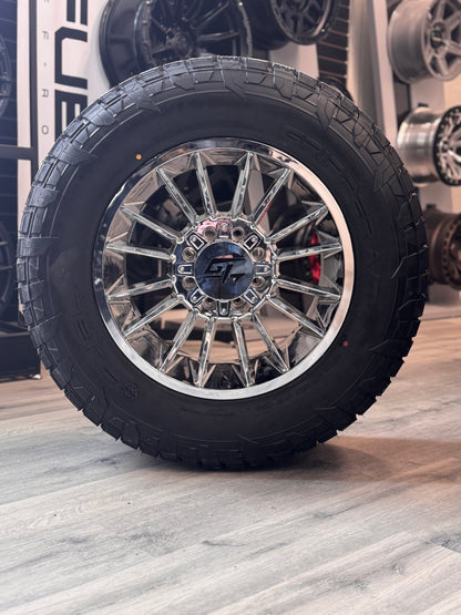 (SET OF FOUR) GT OFF-ROAD STARK CHROME 20X10 8X165.1/8x180 -18 | FUEL GRIPPER A/T LT 10 PLY 35X12.50R20