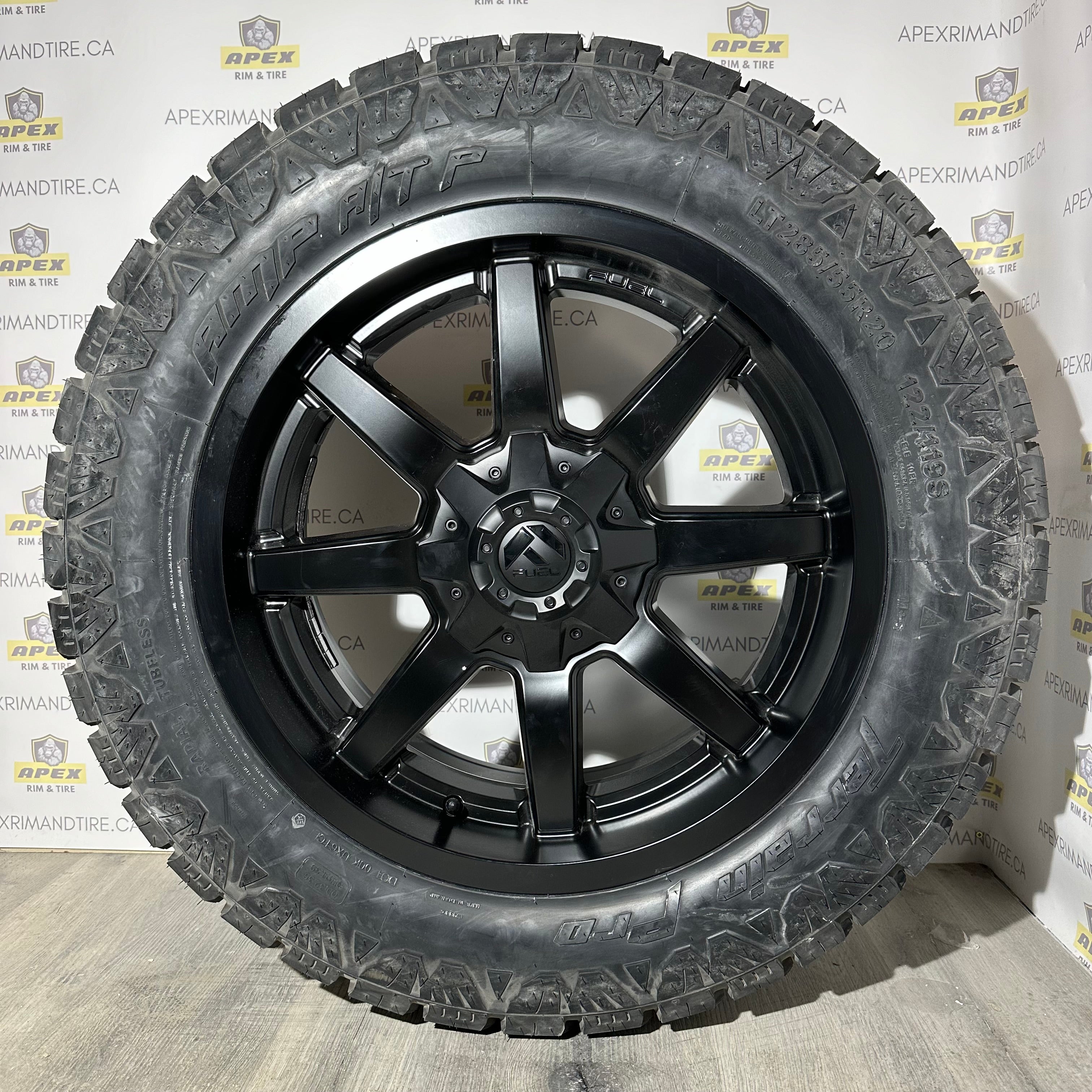 (SET OF FOUR) FUEL MAVERICK MATTE BLACK | 20X9 6x135/6x139.7 +19 | 285/55R20 AMP TERRAIN PRO