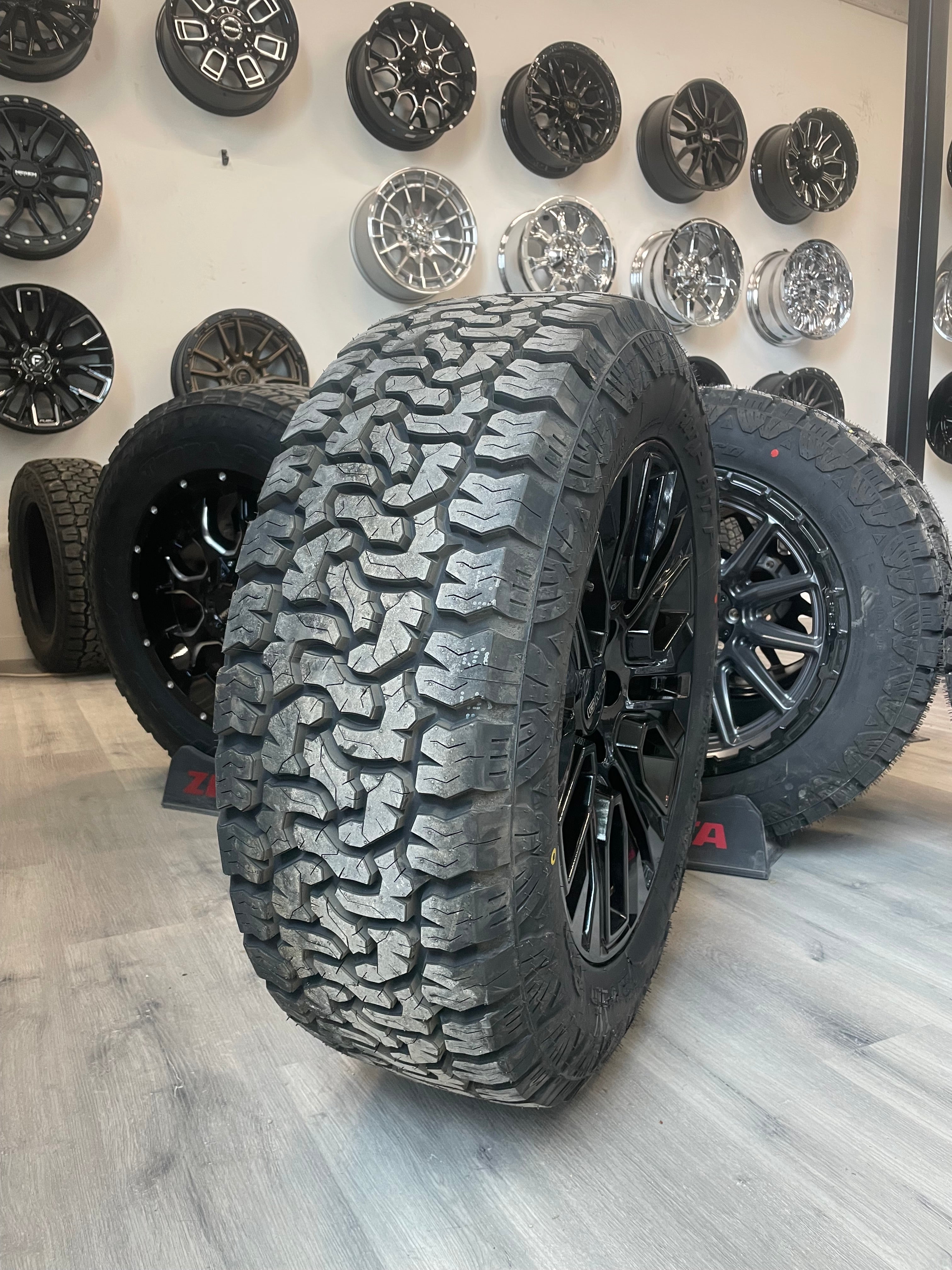 ( SET OF FOUR ) GMC OEM REPS GLOSS BLACK 20x9 +24 6x139.7MM 78.0MM | LT275/60r20 Amp Terrain Pro