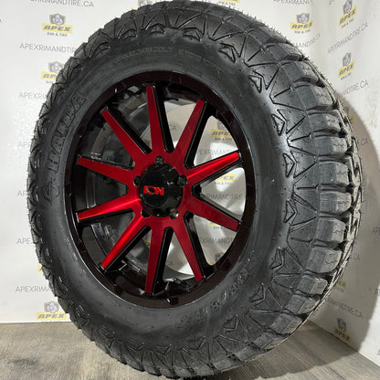 (SET OF FOUR) ION 143 GLOSS BLACK MILLED RED | 20X9 5x139.7 +18 (108MM)| HAIDA 878 35x12.50R20