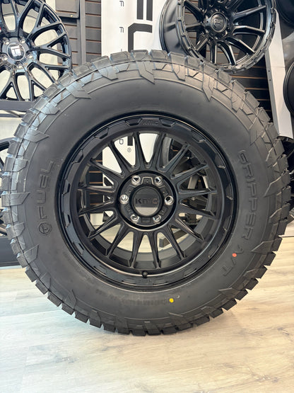 ( SET OF FOUR ) KMC KM542 IMPACT SATIN BLACK 18X9 0 6X139.7 106.1 | LT 10 PLY 285/65R18 Fuel gripper AT 3PMS