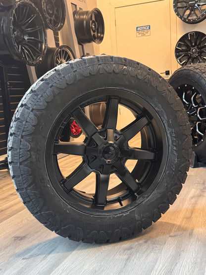 ( SET OF FOUR ) FUEL MAVERICK SATIN BLACK 20X9 +19 6X135/6X139.7 | 275/60R20 AMP TERRAIN PRO