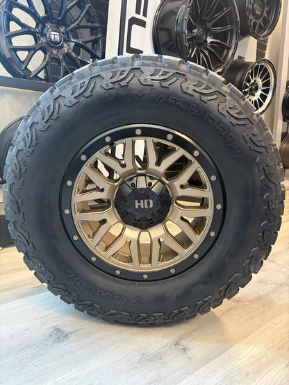 (SET OF FOUR) FAST HD MENACE SATIN BRONZE/BLACK BEADLOCK 17X8 +0 6X139.7MM 106.1MM | HAIDA HD 877 XT LT 285/70R17 (10 PLY)