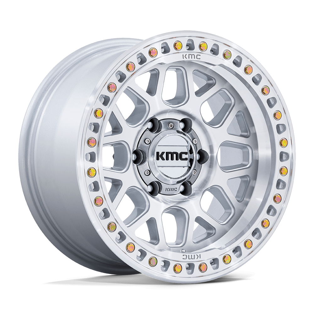 KMC WHEELS KM549 GRS GLOSS SILVER W/ MACHINED FACE 17X9 +0 6X139.7 106.1 ( TEXT FOR CLEARANCE PRICE *** )