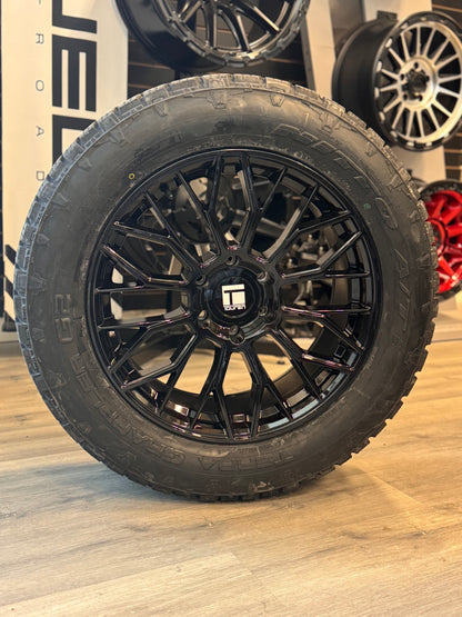 ( SET OF FOUR ) TOUREN TR08 3208 GLOSS BLACK 20X9 +20 6X139.7 106.1MM | 275/55R20 NITTO TERRA GRAPPLER G2 XL 3PMS