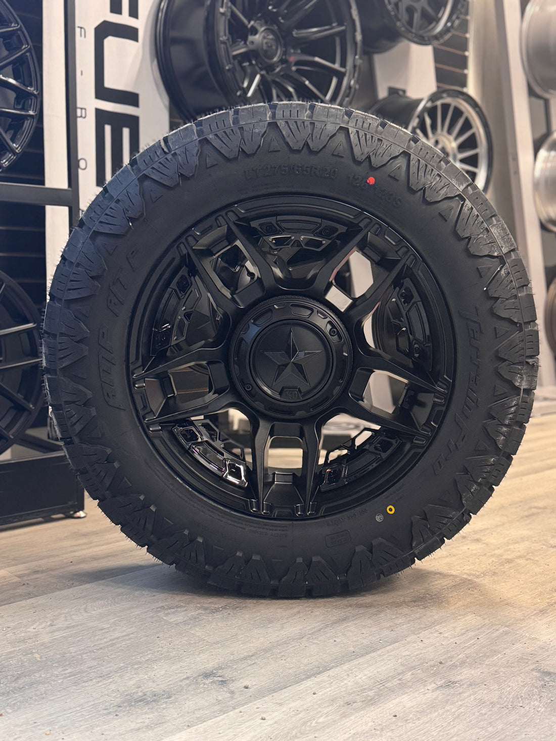 (SET OF FOUR) XD SLASH MATTE BLK 20X9 8X170 +1 125.1MM | 275/65R20 AMP TERRAIN PRO ( FLOATING CAPS )
