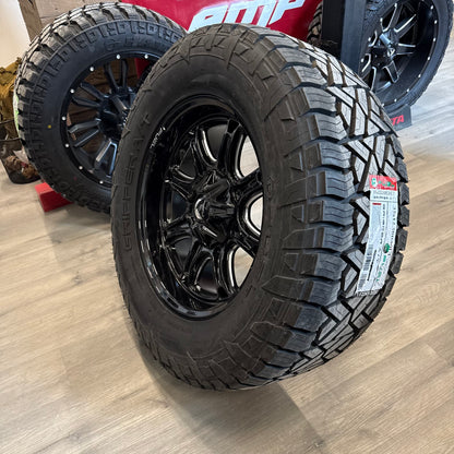 ( SET OF FOUR ) FUEL DARKSTAR 20X9 +1 5X127/5X139.7 87 GLOSS BLACK MILLED | FUEL GRIPPER AT 35X12.50R20