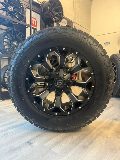 (SET OF FOUR) FUEL ASSAULT MATTE BLACK MILLED 20X9 +20 8X170 125.1MM | FUEL GRIPPER A/T LT 285/65R20