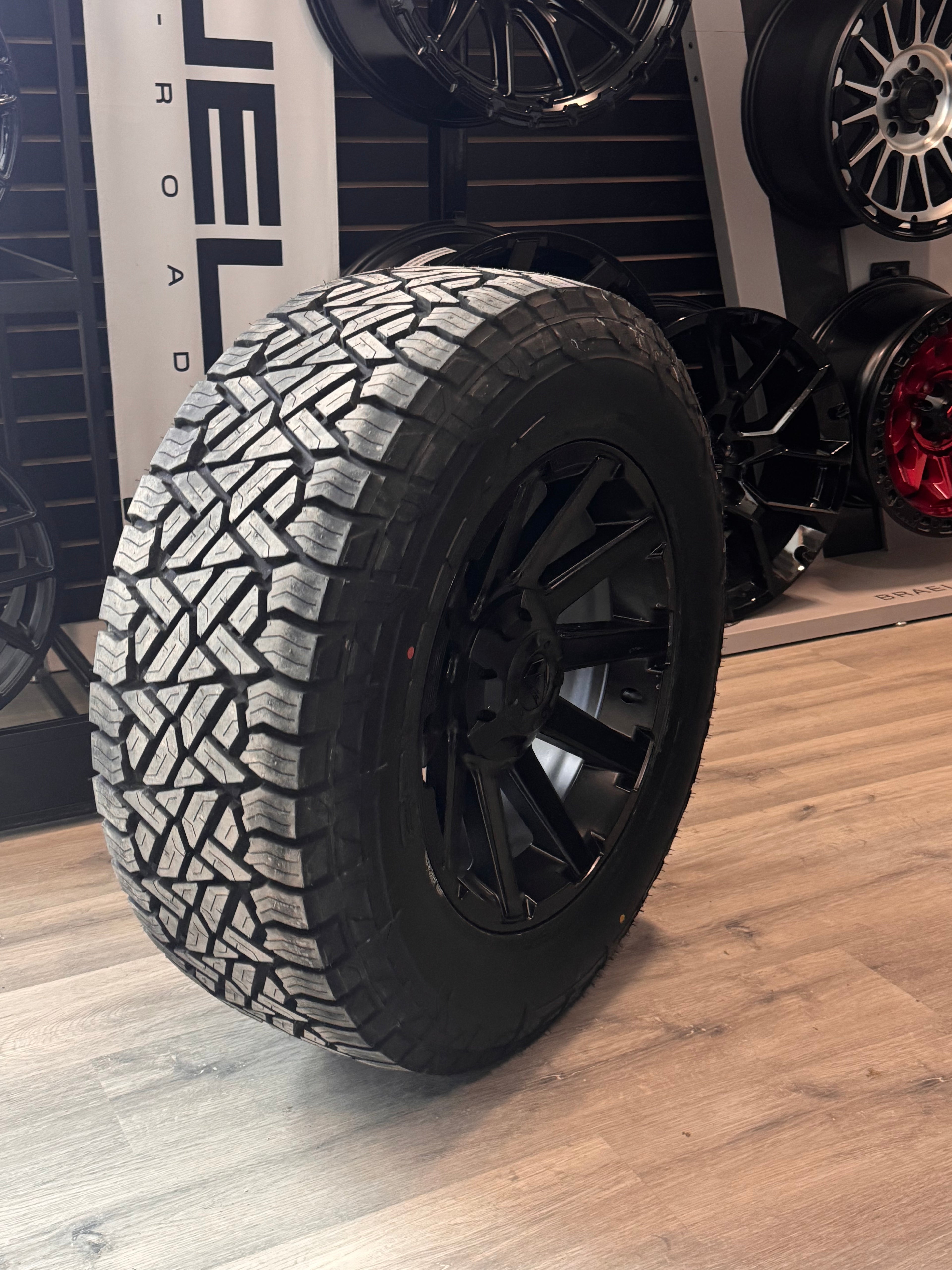 ( SET OF FOUR ) FUEL CONTRA SATIN BLACK 18X9 +1 6X135/6X139.7 | 275/65R18 FUEL GRIPPER AT