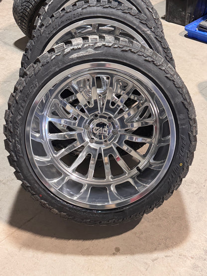 ( SET OF FOUR ) CALI OFF-ROAD 9110 SUMMIT POLISHED 24X14 6X139.7 -76 106MM | AMP TERRAIN ATTACK M/T A 35X13.50R24