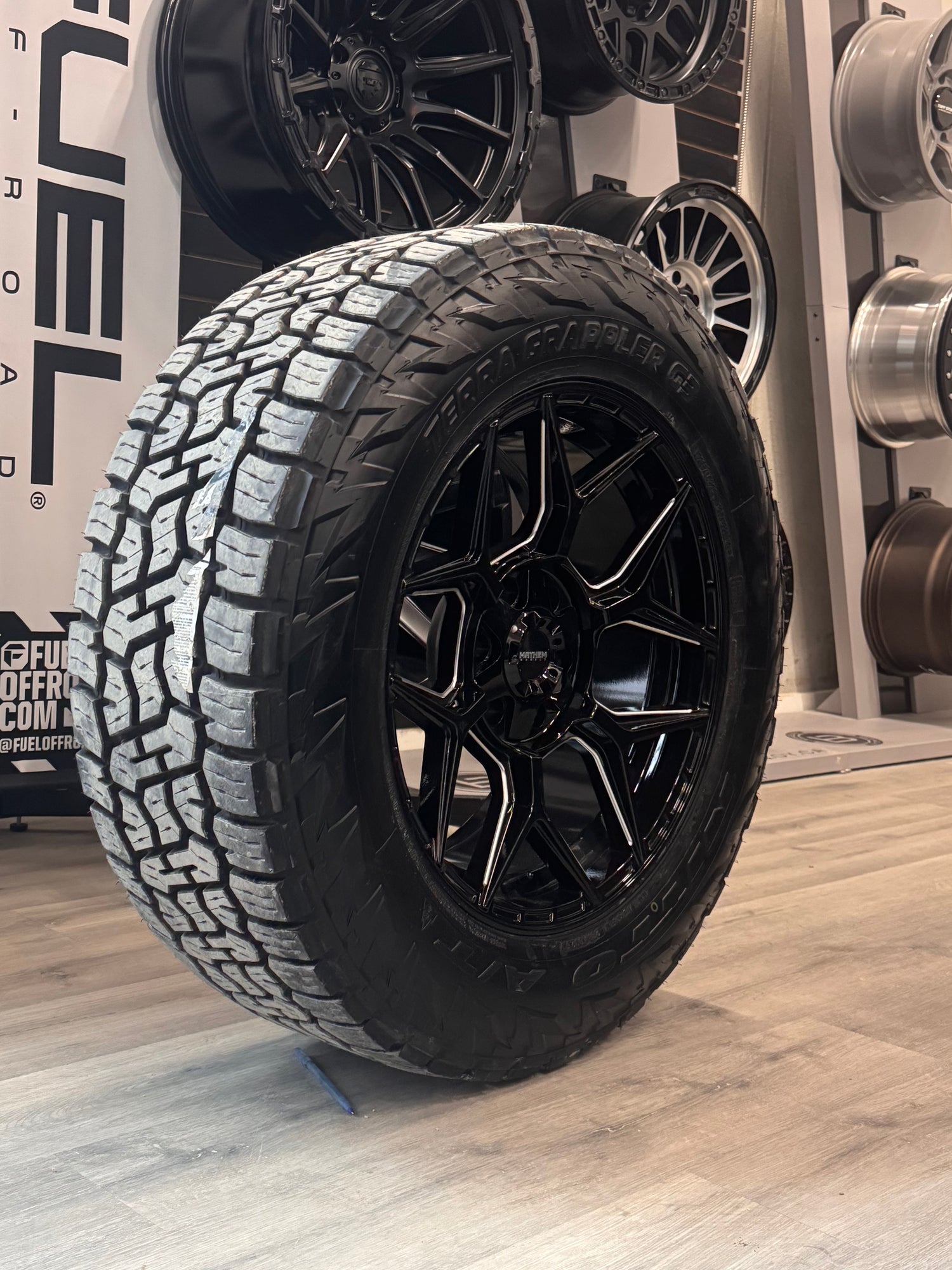 ( SET OF FOUR ) MAYHEM VANQUISH GLOSS BLK MILLED 20X9 0 6X135/6X139.7 106.1 | LT 285/60R20 NITTO G3 3PMS