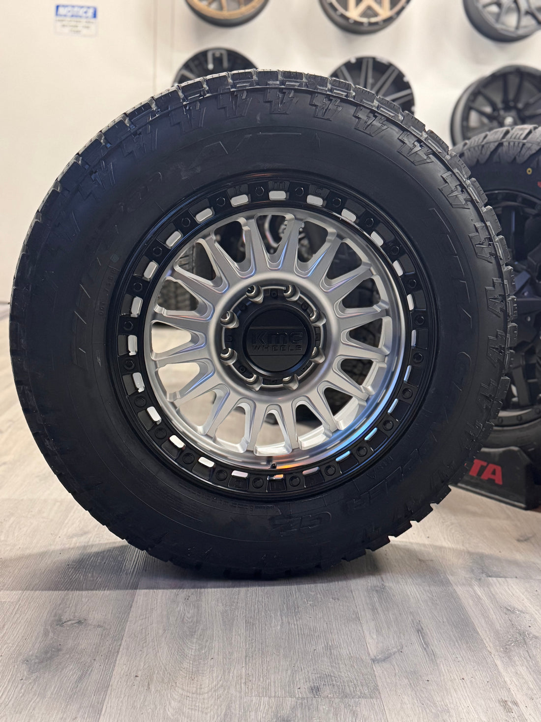 (SET OF FOUR) KMC IMS 20X9 8X165.1 +18 125MM MACHINED W/ MATTE BLACK LIP | 275/65R20 NITTO G2 3PMS