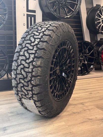 ( SET OF FOUR ) MAYHEM HORIZON 8120 GLOSS BLACK 20X9 6X139.7 18MM 106MM | LT 275/60R20 AMP TERRAIN PRO