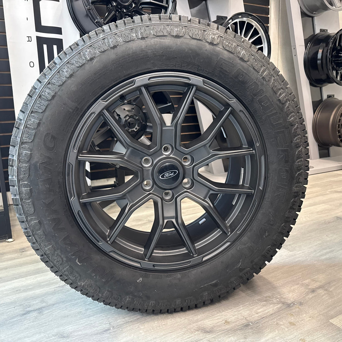 (SET OF FOUR) F150 ROUSH SERIES REPS MATTE GUNMETAL 20X9 +35 6X135MM 87.1MM | NANKANG AT-5 CONQUEROR A/T LT285/60R20 125/122R E/10 3PMS